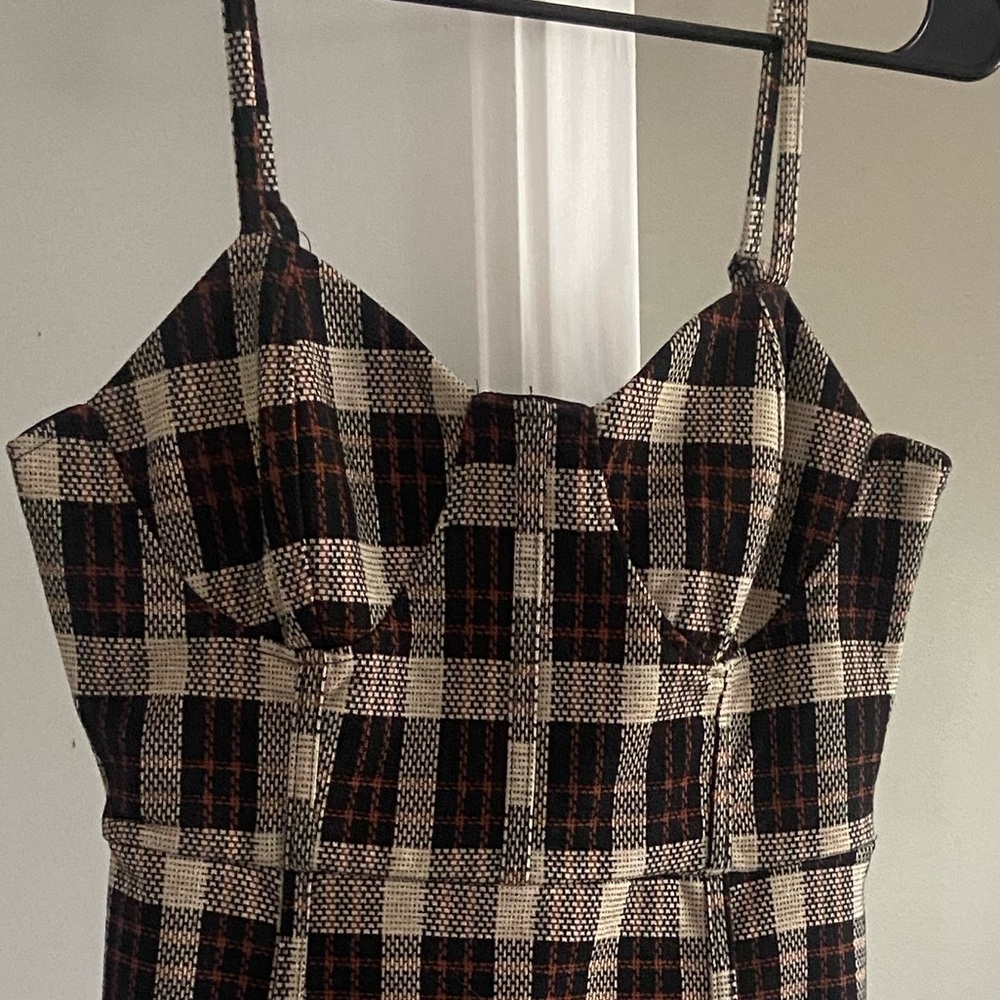 Gianni Bini Black and Cream plaid bodycon Dress